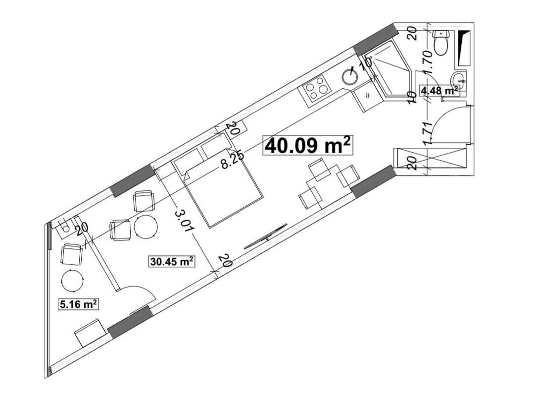 1-room apartment, 40,1 m²